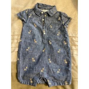 Janie and Jack Baby Boy Linen Frenchie Oxford One-Piece Chambray Blue Size 3-6 M